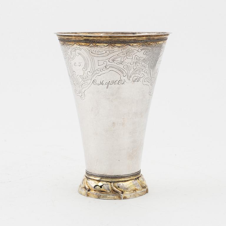 A Rococo silver and parcel-gilt beaker, mark of Julius Anders Lundegren, Stockholm 1777.