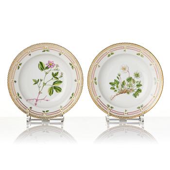 A set of 12 Royal Copenhagen 'Flora Danica' soup dishes, Denmark, 20th century.