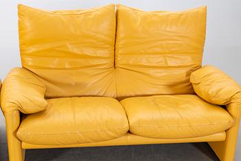 A "Maralunga" leather sofa and easy chair by Vico Magistretti, Italy.