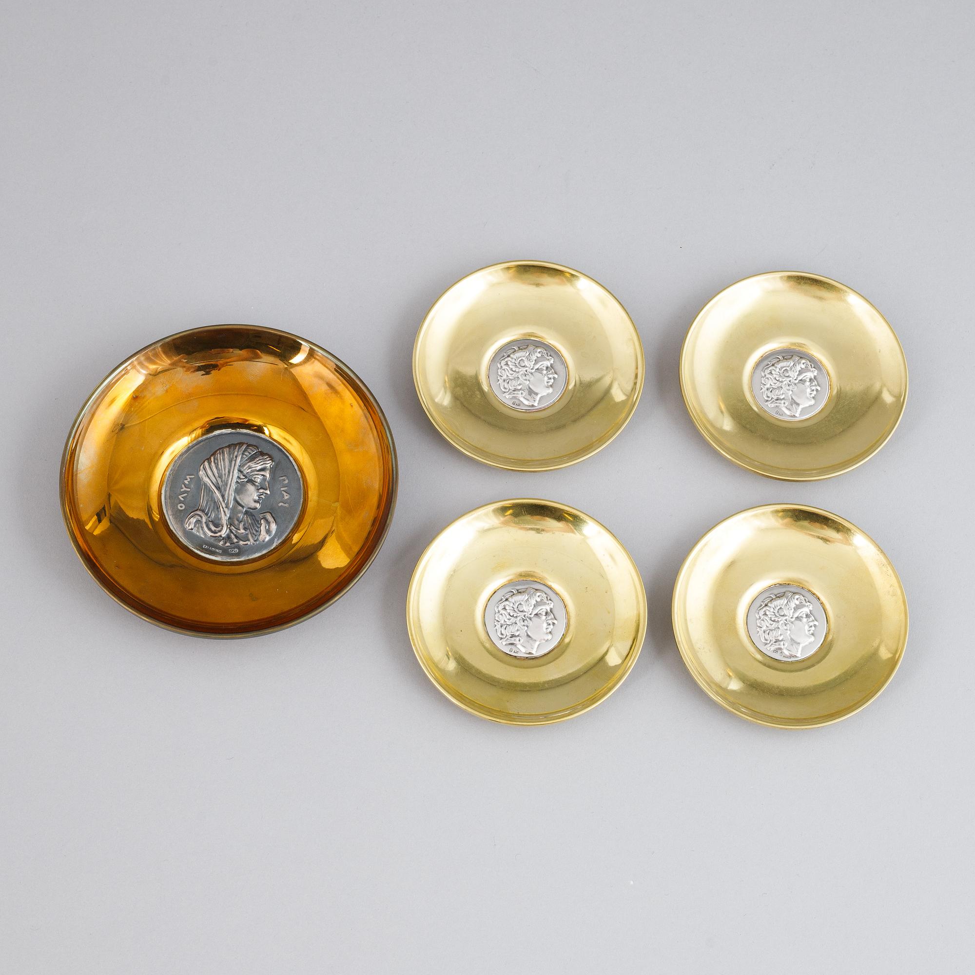 Five silver plates by Ilias Lalagounis, Greece.