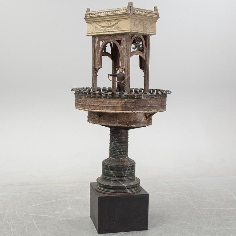 A painted and richly decorated plate garden fountain, late 19th century.