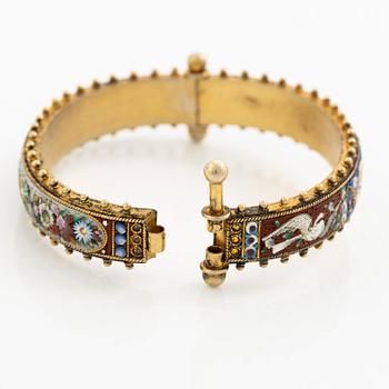 A gold plated micromosaic bangle, Victorian.