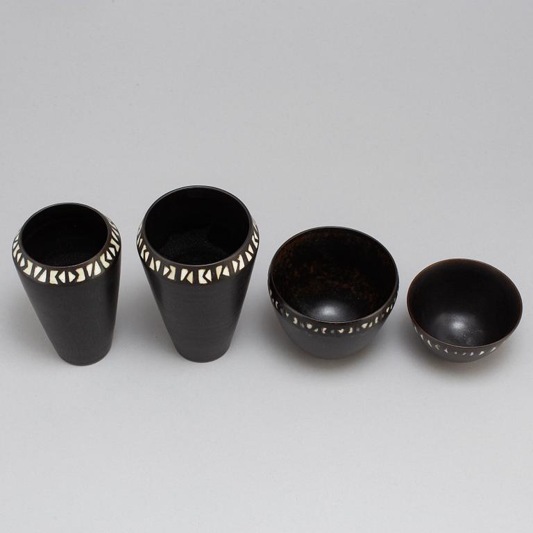 CARL-HARRY STÅLHANE, 2 stoneware vases and 2 bowls, unique,  Rörstrand.