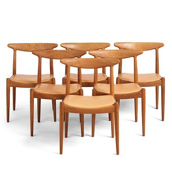 Hans J. Wegner, 6 model "W1" chairs, C.M. Madsens Fabriker, Denmark 1950s.