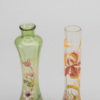 A set of four Art Nouveau hand painted glass vases.