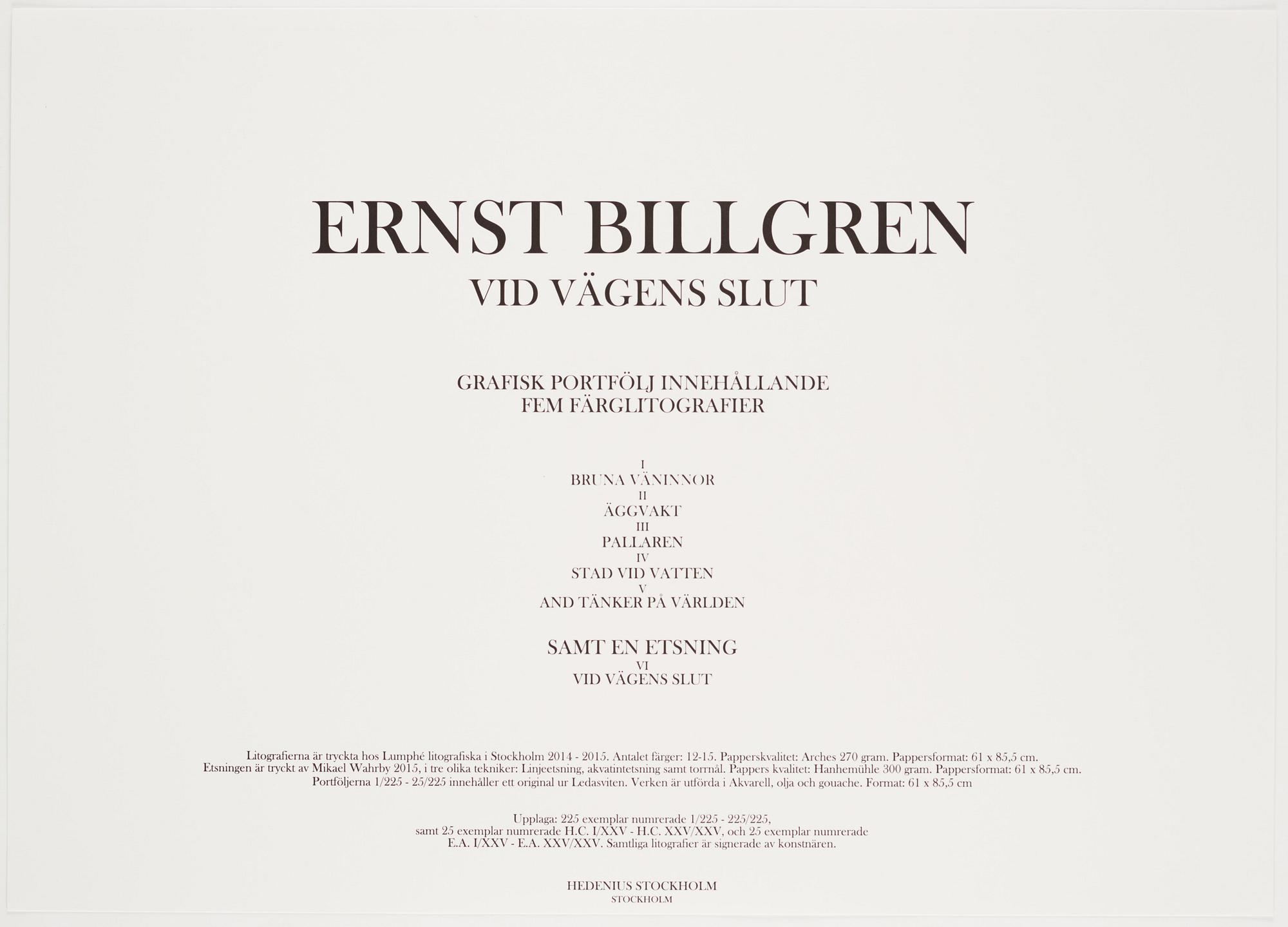 Ernst Billgren, Portfolio "Vid vägens slut".