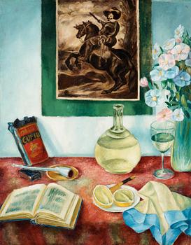 131. Hadar Jönzén, Still life with pipe and decanter.