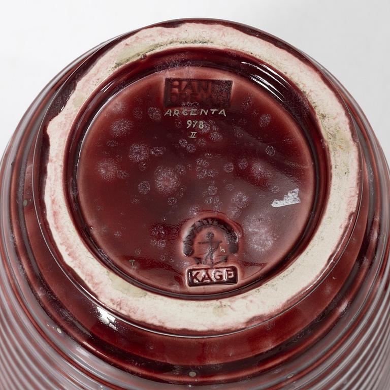 Wilhelm Kåge, two red 'Argenta' vases, stoneware, Gustavsberg, Sweden.