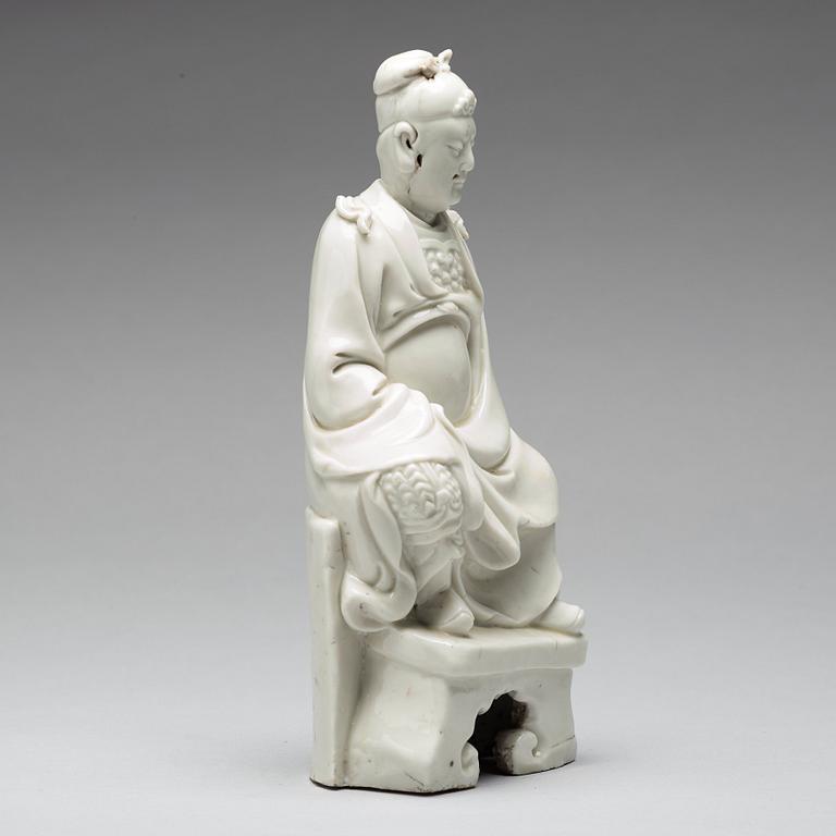 A blanc de chine figure of a Deity, Qing dynasty, 18th Century.