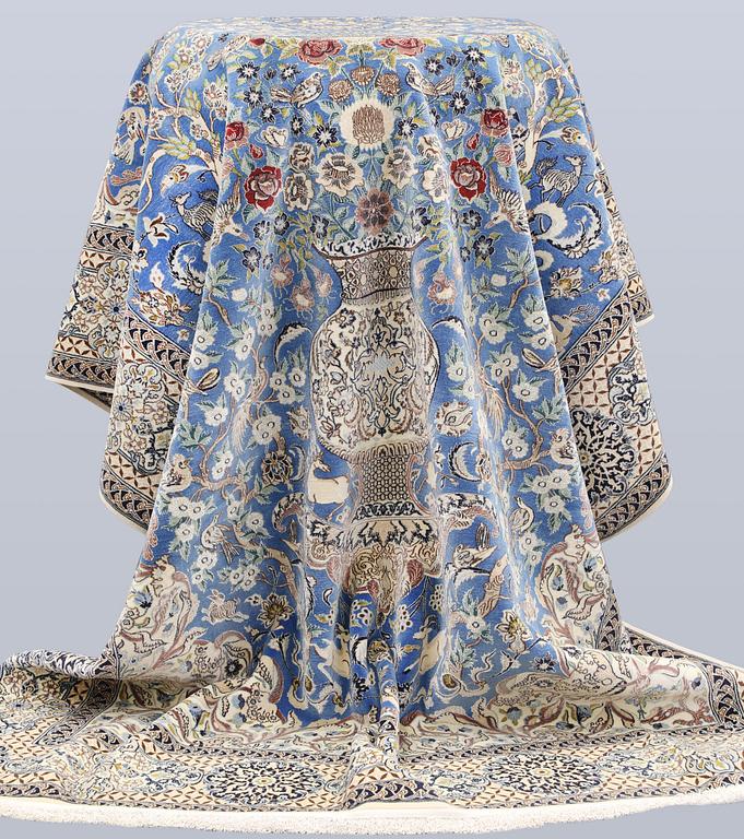 A Figural Nain-Isfahan carpet, part silk, 318 x 213 cm.