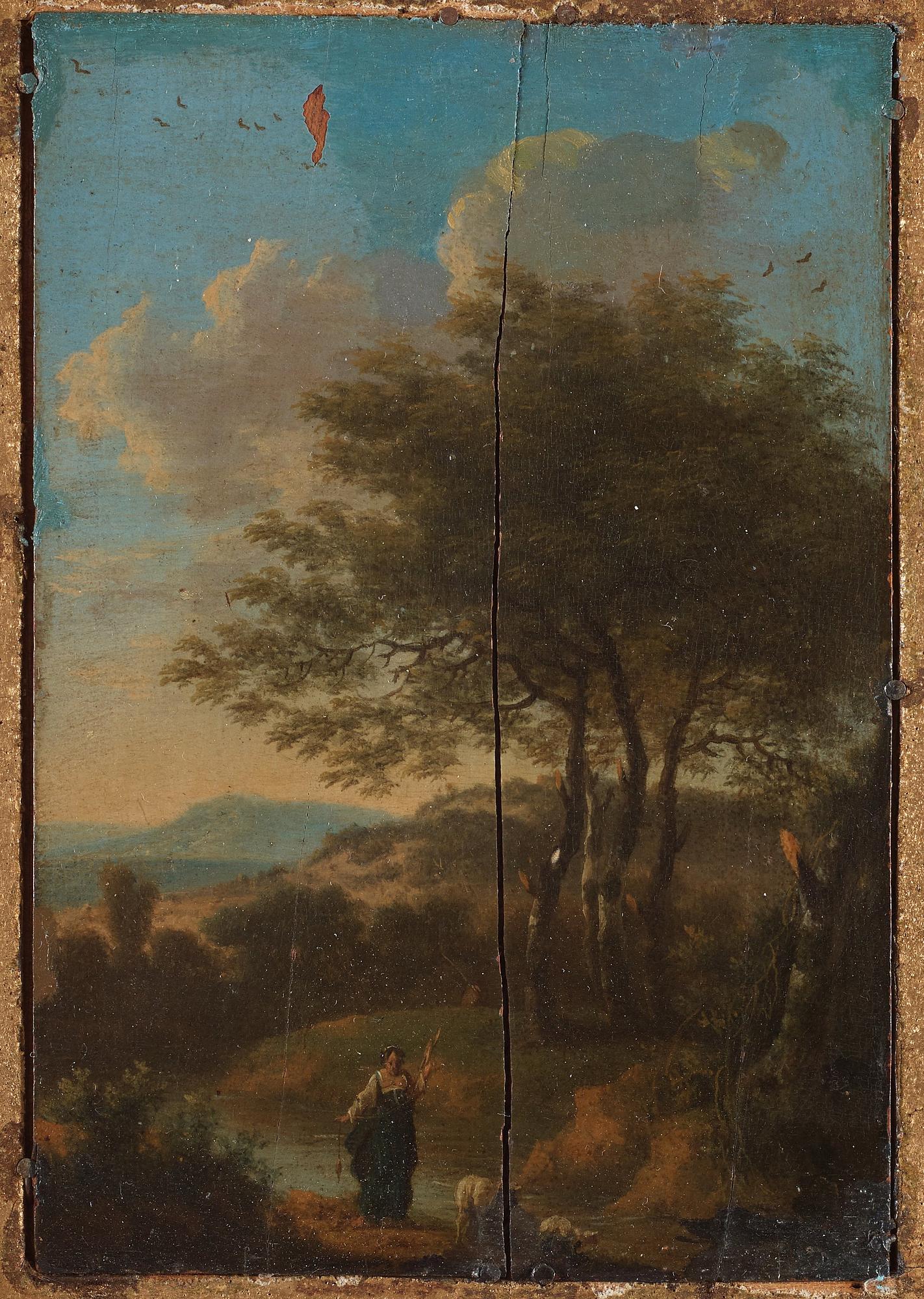 Cornelis van Poelenburgh Attributed to, 3 pictures with the madonna, antique scenes.