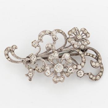 Silver and paste flower spray brooch.