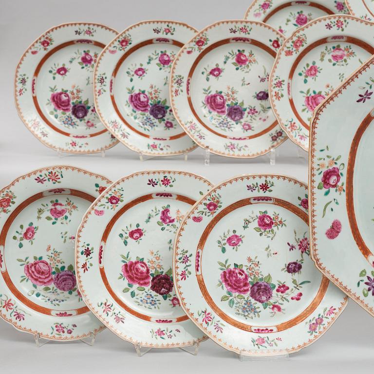 A part famille rose dinner service, Qing dynasty, Qianlong (1736-95). (comprising 28 pieces).