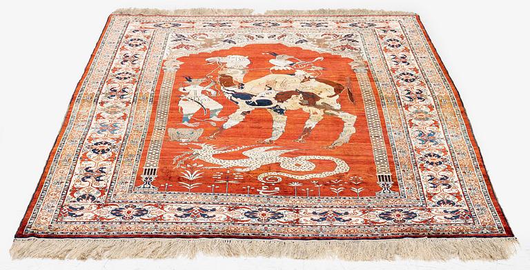Matta, antik silke Heris, Nordvästra Persien, ca 175 x 140 cm.
