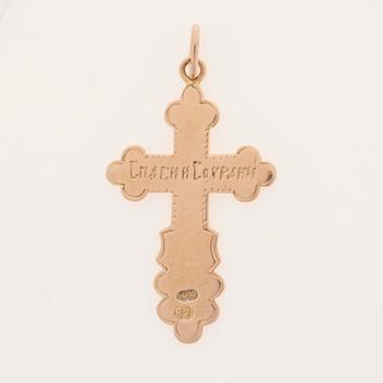 HÄNGE, Ortodoxt kors, 14k (56) guld. St. Petersburg, sekelskiftet 1800/ 1900.