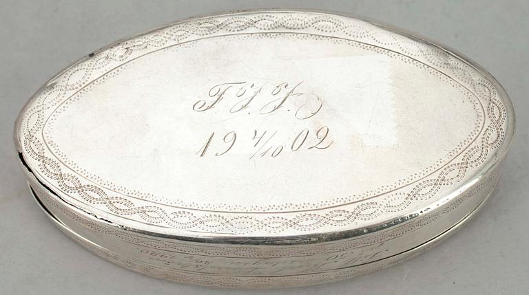 DOSA, silver, Stefan Westerstråhle, 1804 Stockholm. Vikt ca 98 g.