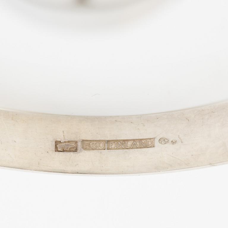 Arm ring and brooch, silver with smoky quartz, Kultasepät Salovaara.