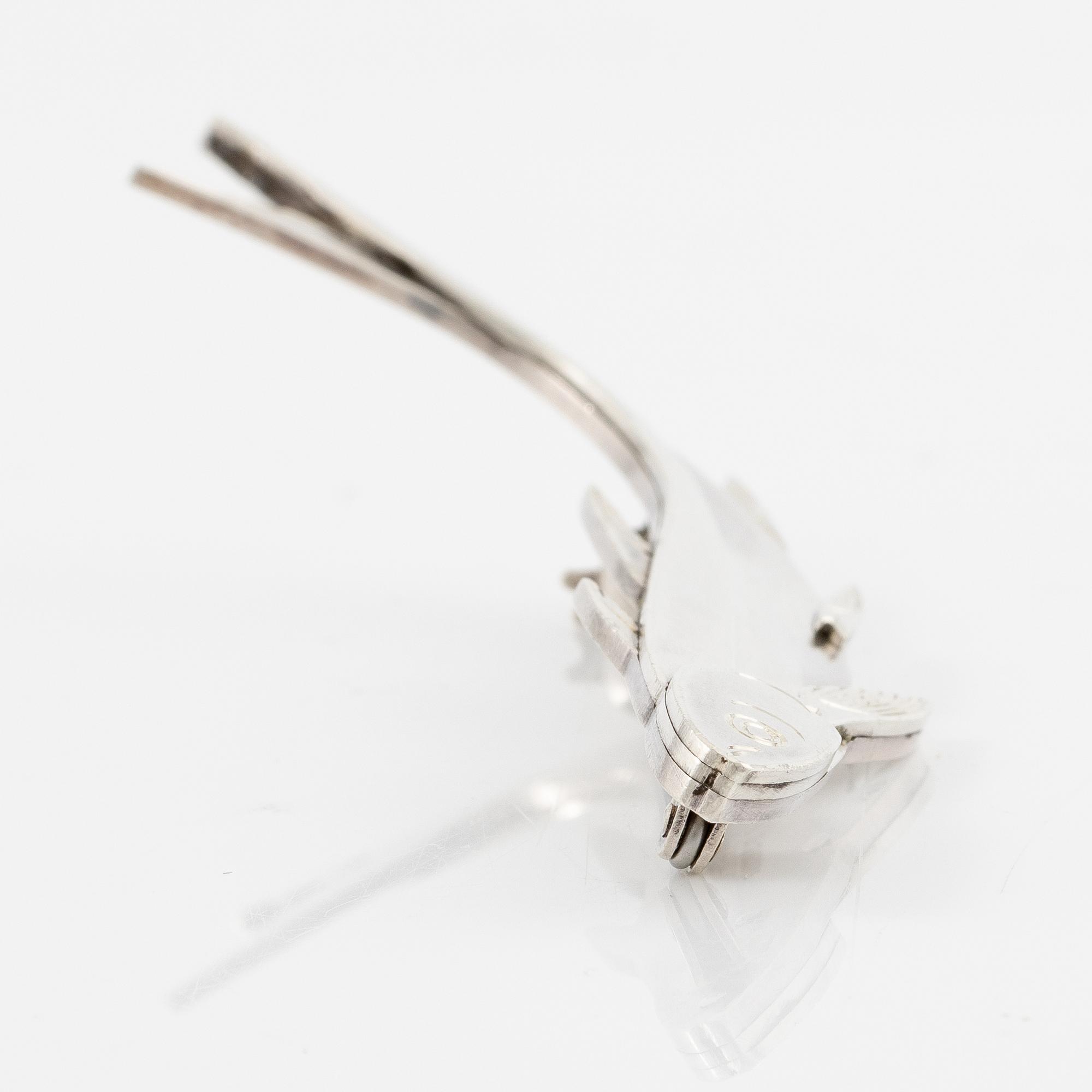 Wiwen Nilsson, a brooch, in the shape of a fish, silver, Lund 1961.
