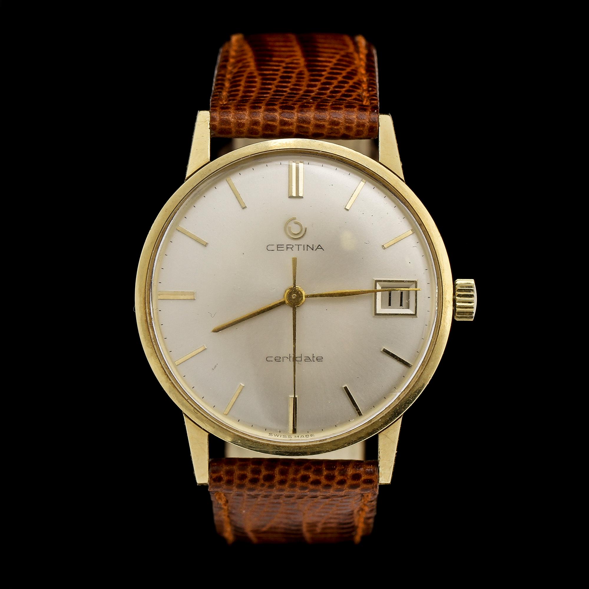 HERRARMBANDSUR, Certina, certidate, 14k guld. Vikt 33 g.