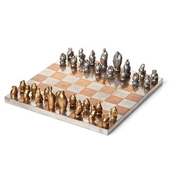 138. Marie-Louise Idestam Blomberg, a pewter and gilt pewter chess set with board by Svenskt Tenn, Stockholm 1946.