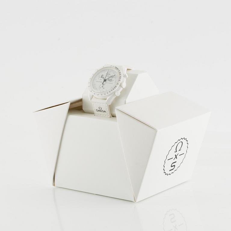 Omega/Swatch, MoonSwatch, "No Reserve", Mission to the MoonPhase, "Snoopy", kronograf, armbandsur, 42 mm.