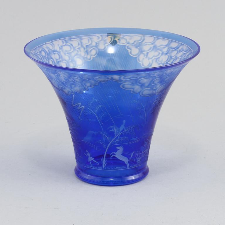 EDWARD HALD, skål, glas, "Åskväder", Orrefors, 1900-talets andra hälft.