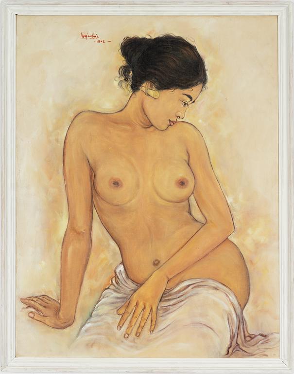 Okänd konstnär, 1900-tal, troligen Bali, Sittande modell.