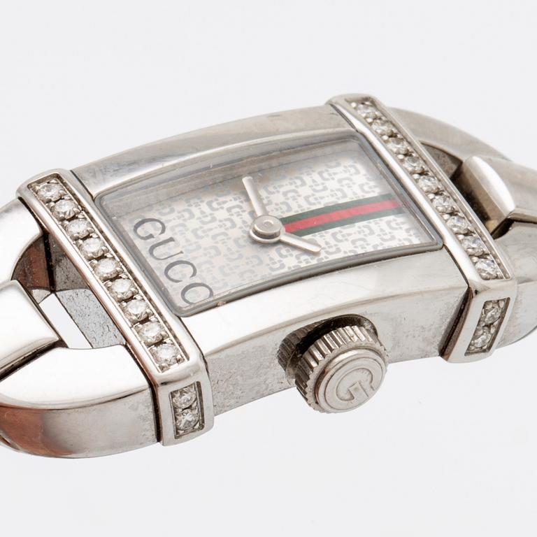 Gucci wristwatch 6800L Bamboo, stainless steel with diamonds, approx 16 x 20 mm, quartz.