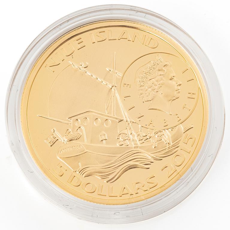 Gold coin, 21,6 karat, Pippi in the South Seas, 5 Niue dollars, Mynthuset.