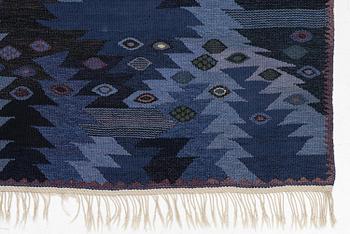 Barbro Nilsson, a carpet, 'Tånga blå', flat weave, c. 300 x 207 cm, signed AB MMF BN.