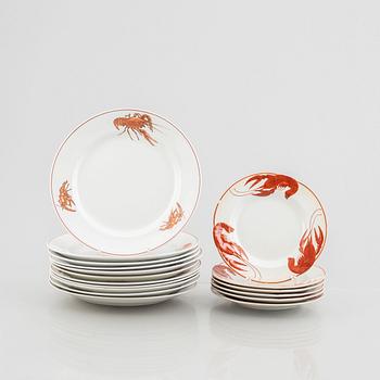 17 crayfish plates, Gustafsberg and Rörstrand, early 20th Century.