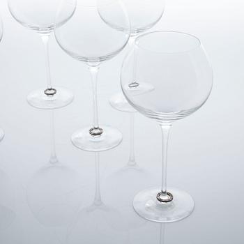 EFVA ATTLING, 6 st glas, "Amor Vincit Omina" samt skål, "Endless", glas och silver, Orrefors, omkring år 2000.