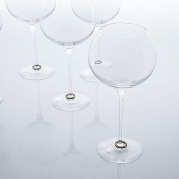 EFVA ATTLING, 6 st glas, "Amor Vincit Omina" samt skål, "Endless", glas och silver, Orrefors, omkring år 2000.