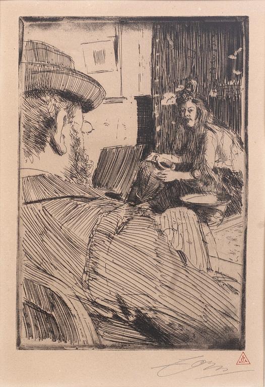 Anders Zorn, a signed etching from 1896.