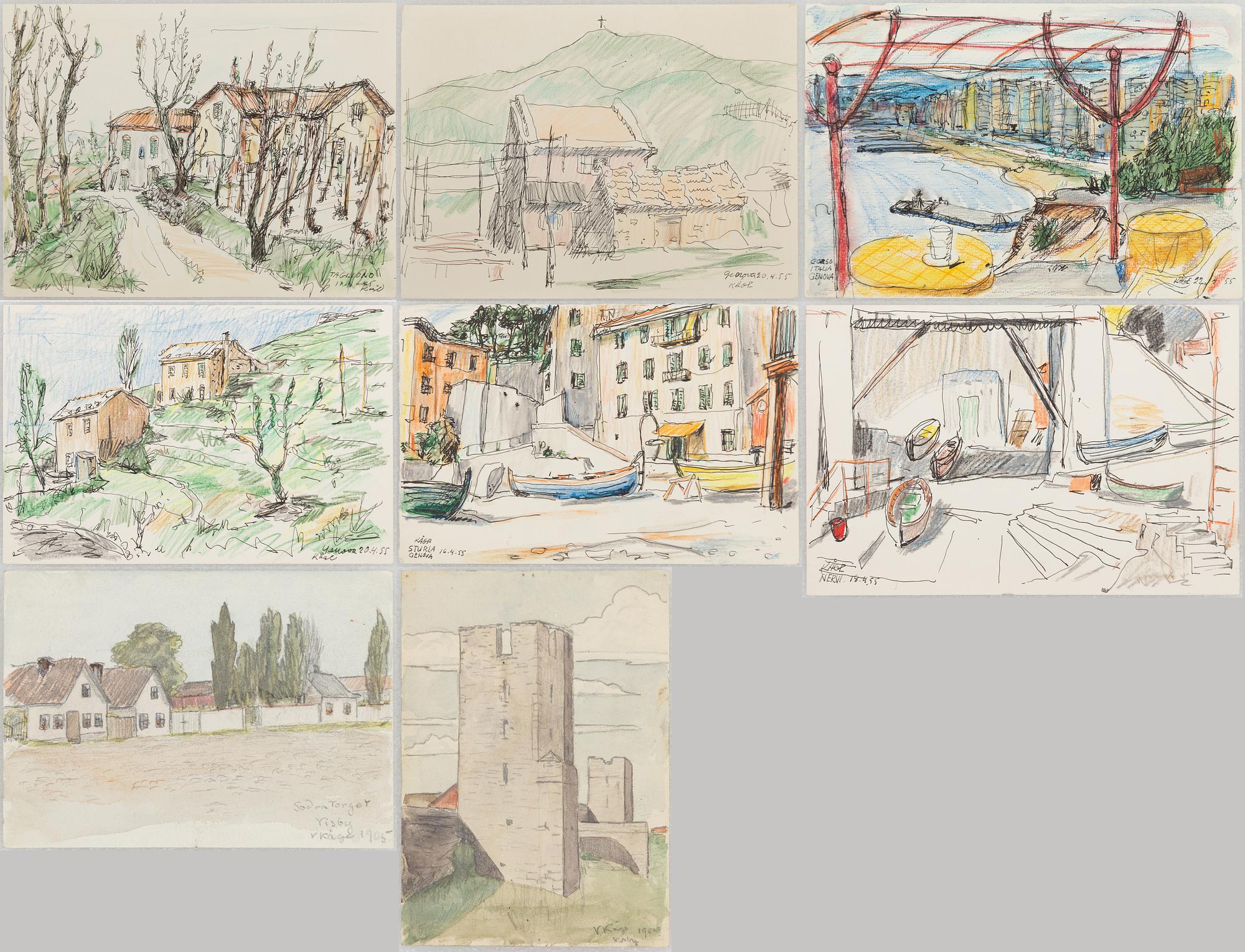 Wilhelm Kåge, a set of eight drawings, signed and dated 1905 and 1955 respectively.