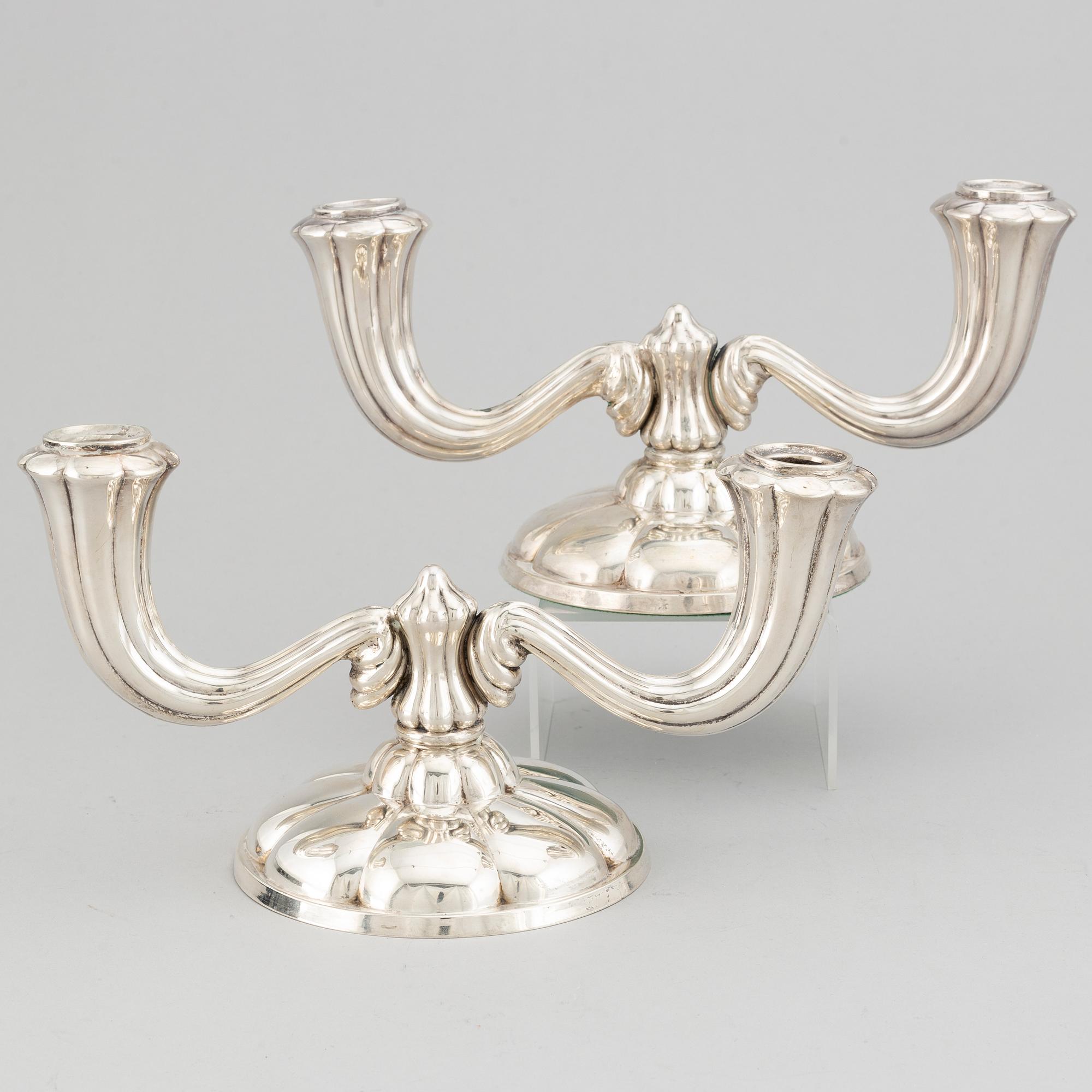 A pair of silver candelabra, Germany, with marks Copenhagen 1945.