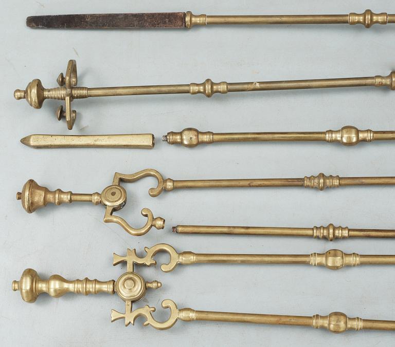 BRASUTENSILIER, 8 st, mässing, 1800/1900-tal.