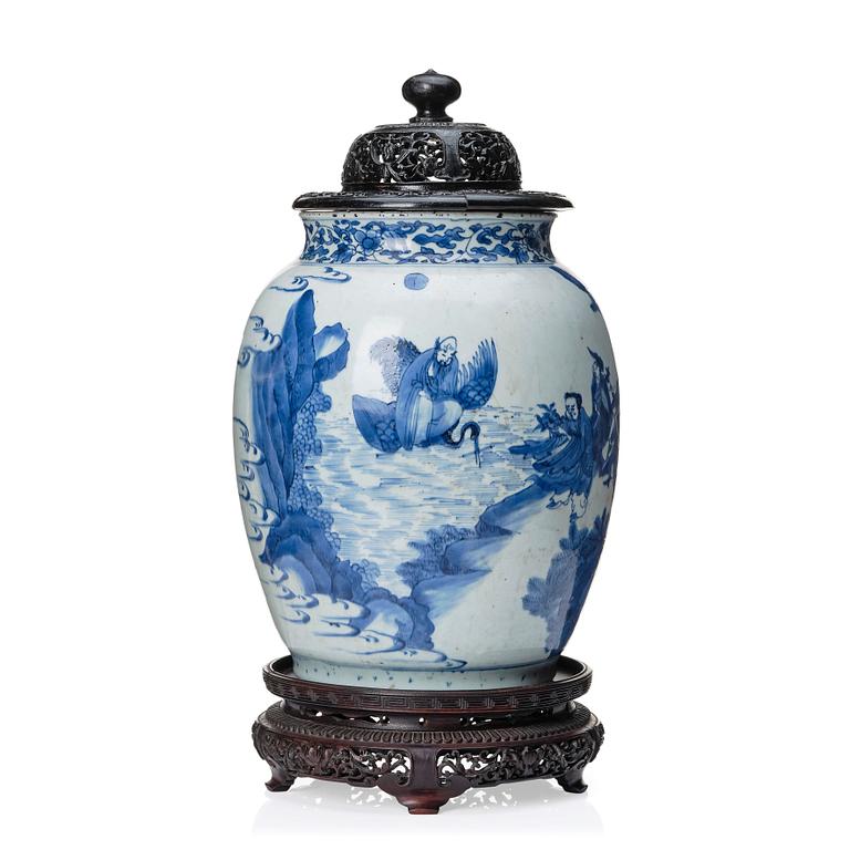 A large Chinese blue and white jar, Ming dynasty (1368-1644).