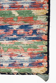 A set of three bolts of silk with 'five clawed dragons' against a midnight blue ground, Qing dynasty, 19th century.