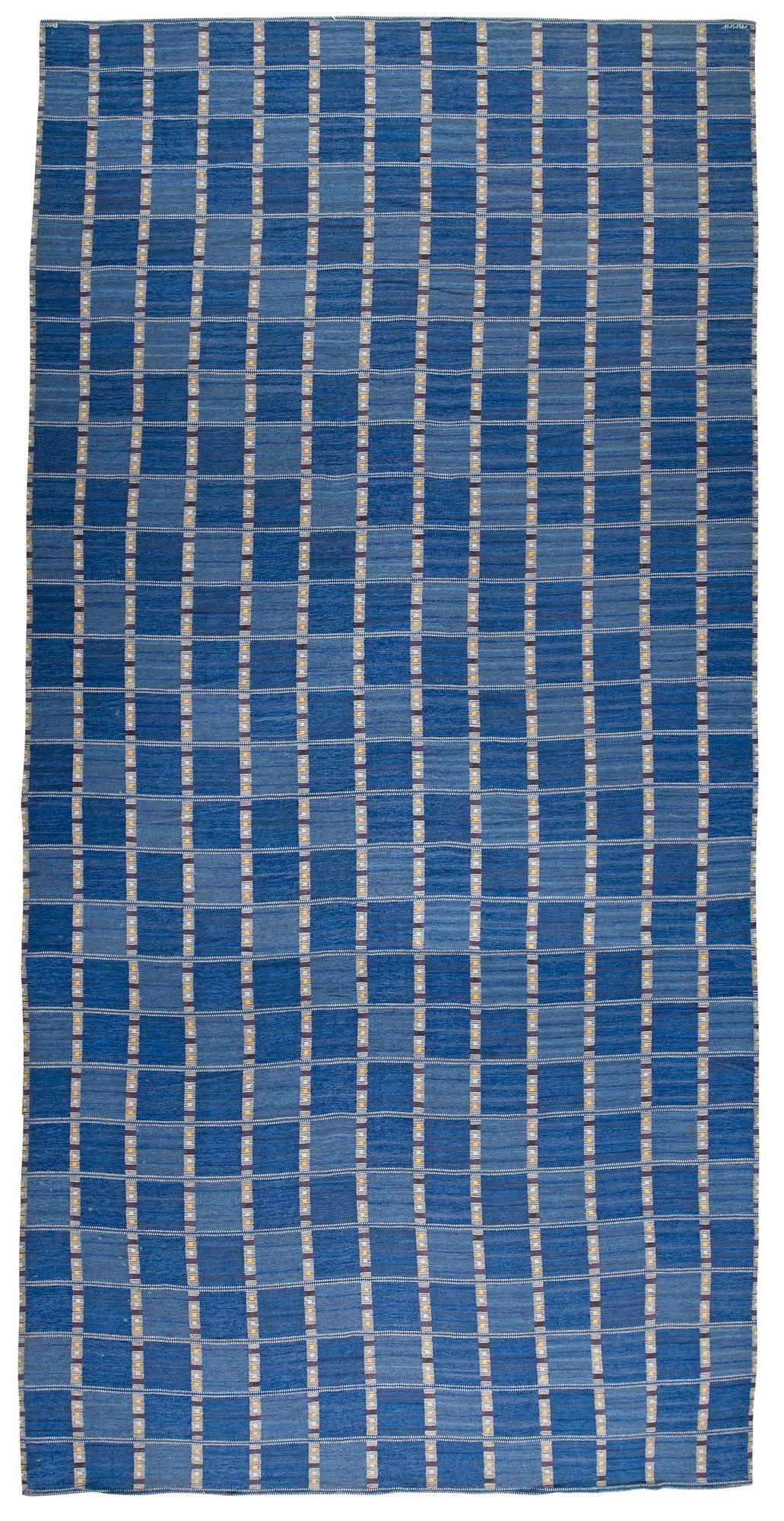 MATTA. "Falurutan, m. blå II". Rölakan. 717,5 x 358 cm. Signerad AB MMF BN (AB Märta Måås-Fjetterström, Barbro Nilsson).