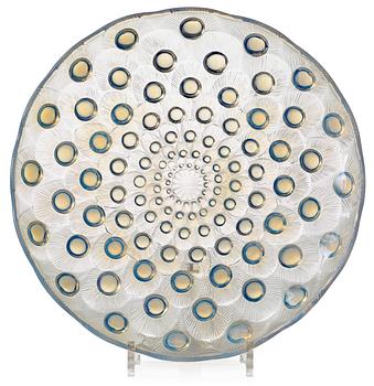 647. A René Lalique "Plumes de Paon", opalescent glass charger, France 1937-47.