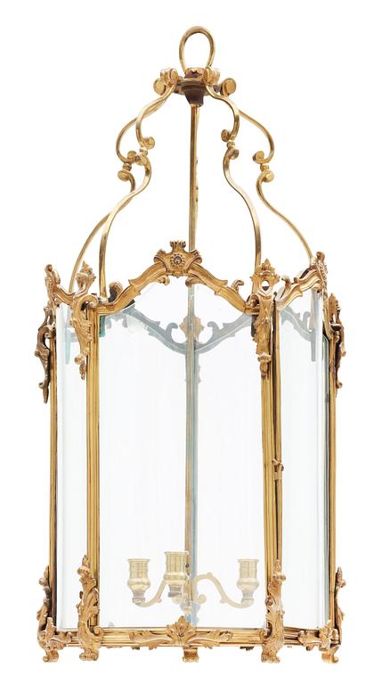 A Louis XV-style late 19th century three-light lantern.