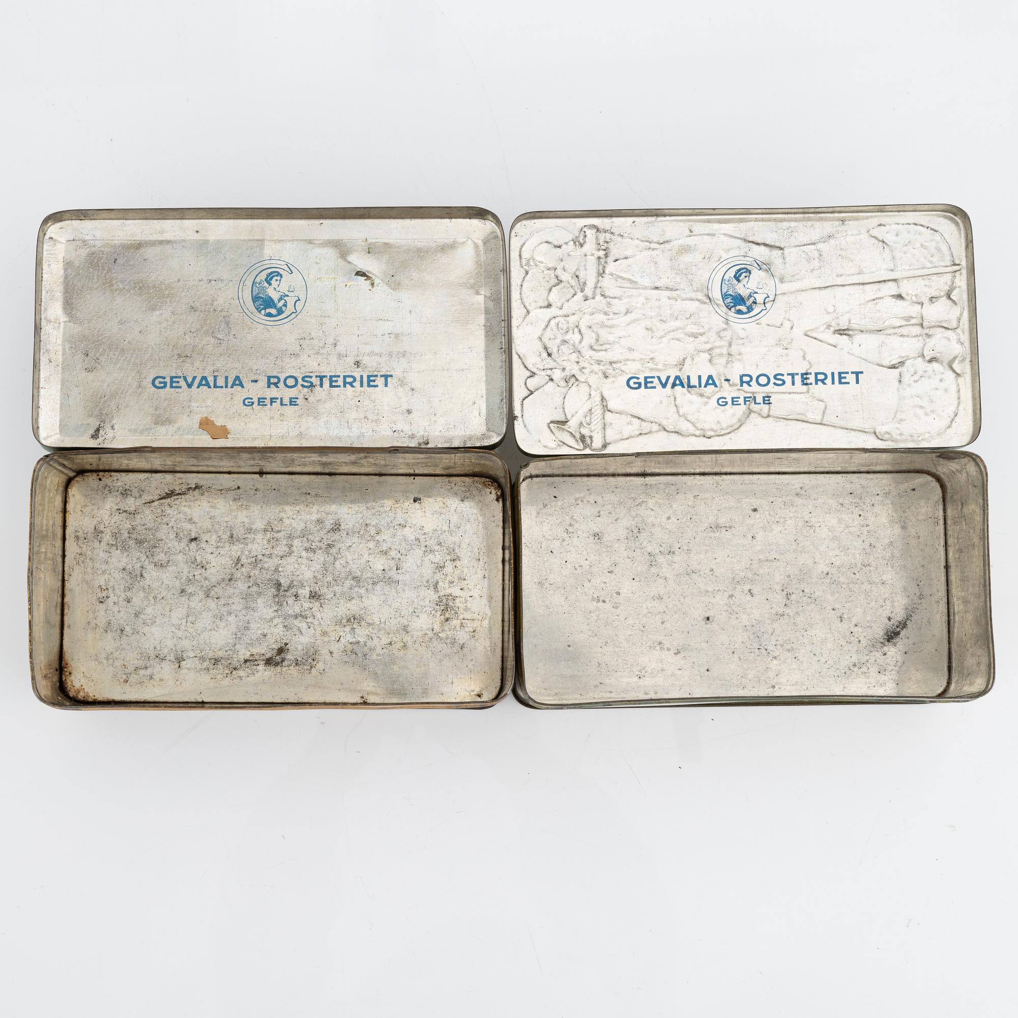 Two christmas tin coffee boxes, Gevalia, Sweden, 1930's.