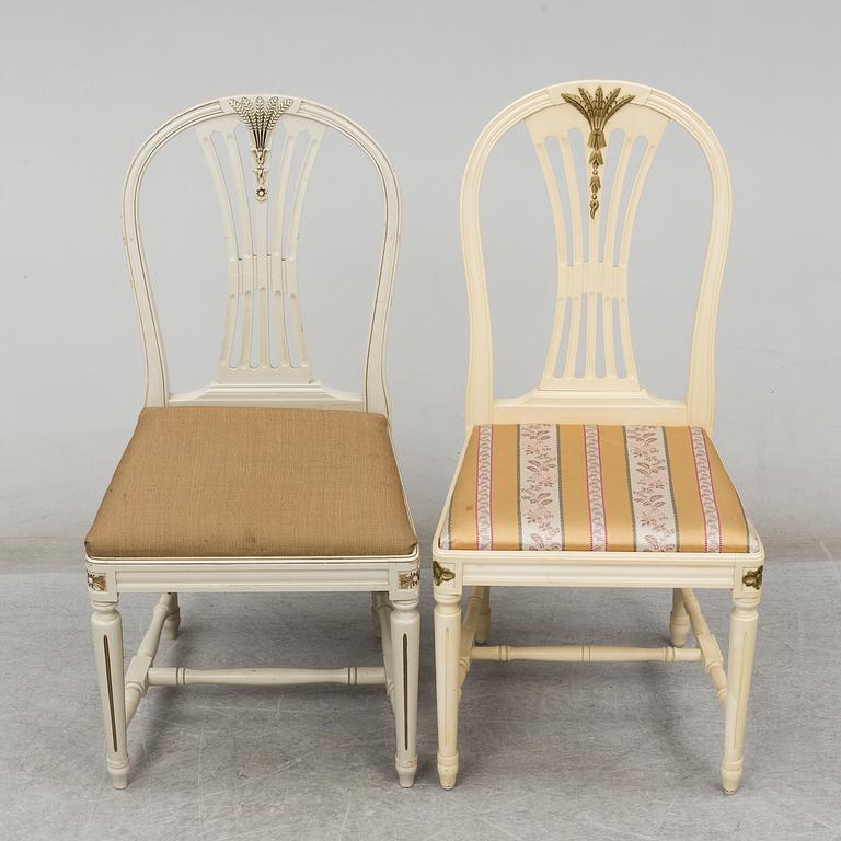 a set of 4+4 gustavian style chairs from the second half of the 20th century.