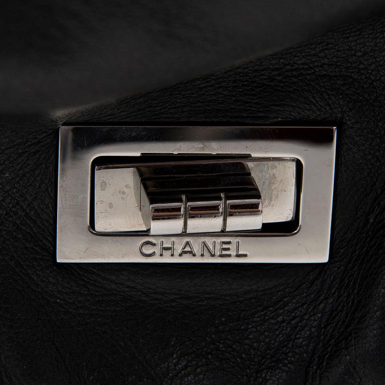 A Black Leather Double Mademoiselle Lock Flap Bag.