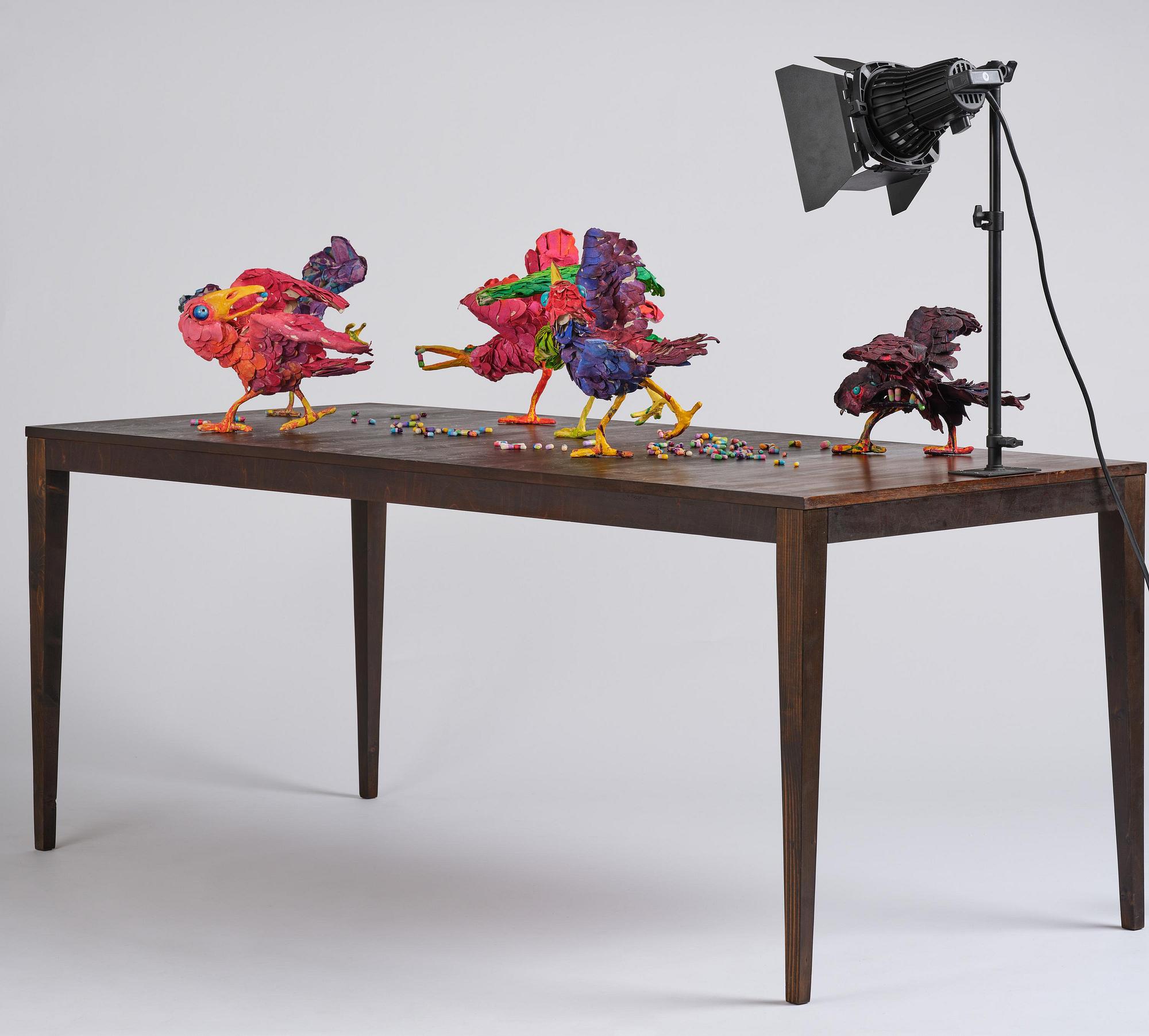 Nathalie Djurberg & Hans Berg, "A Thief Caught in the Act (Flock of Birds)".