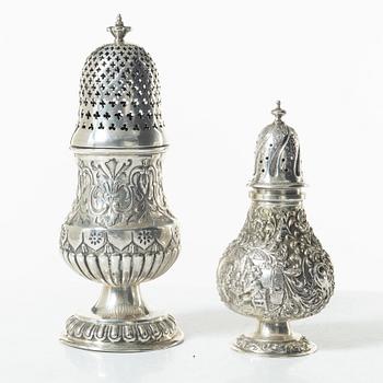 Two silver shakers, including with mark of JL Hultman, Stockholm 1949.