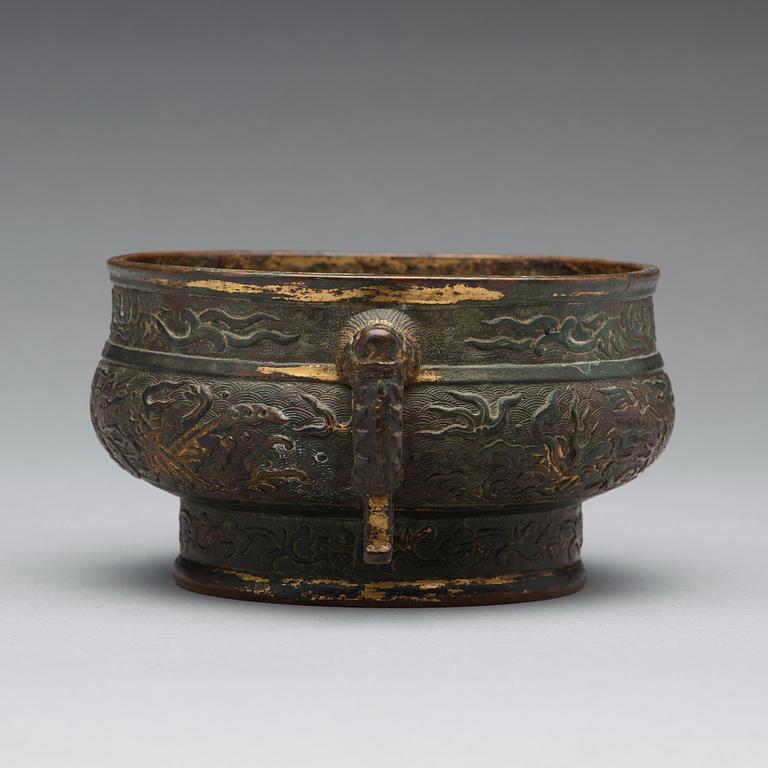 A gilt copper alloy censer, 17/18th Century.