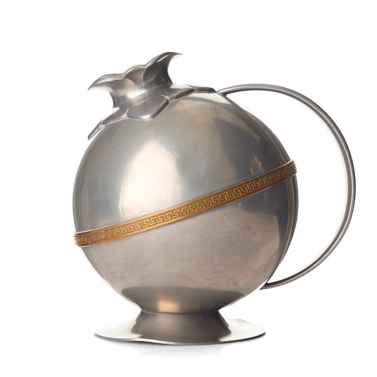 J.L. HULTMAN, a Swedish Grace pewter and brass decanter, Stockholm 1933.