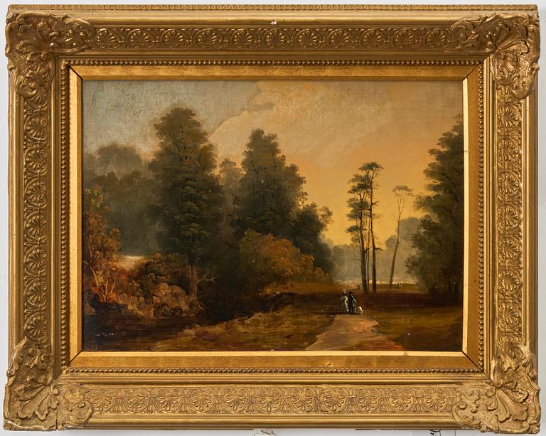 French school, early 19th century, Park landscape with strolling couples.